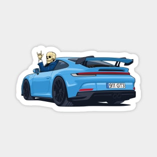 car 911 GT3 skull metal hands blue light Magnet