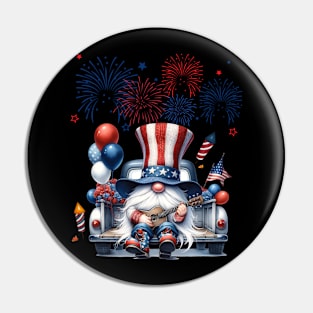 4th Of July Patriotic Gnomes Sunglasses American Fireworks Pin