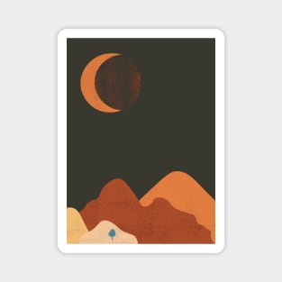 Sun & Moon Artwork With mountains. Boho art of moon at night and terracotta mountains. Magnet