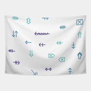 The icons and symbols of special characters are arrows in blue, blue, purple tones Tapestry