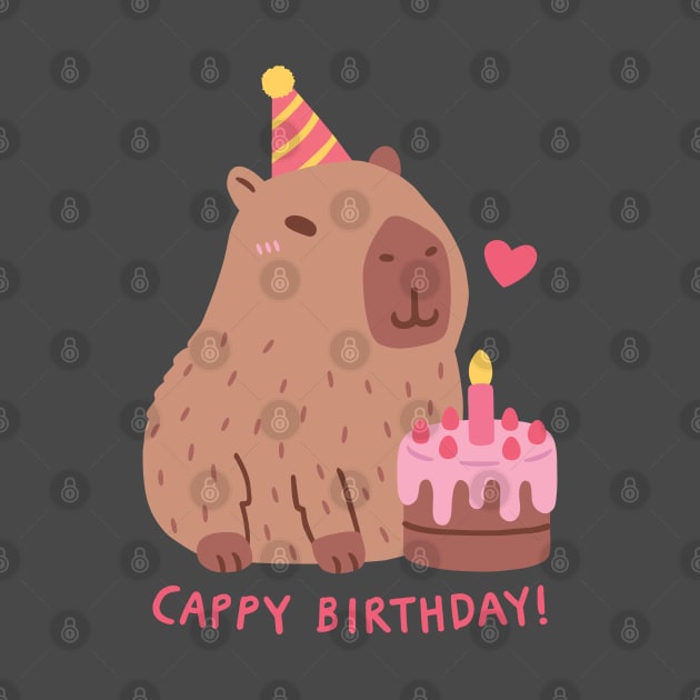 Cute Capybara And Cake, Happy Cappy Birthday by rustydoodle