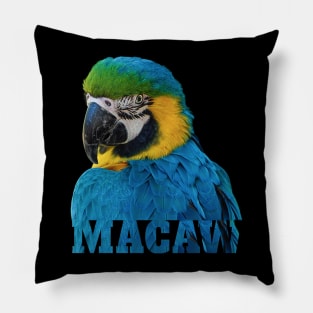 Beautiful Blue and Gold Macaw Parrot Image and Word Pillow