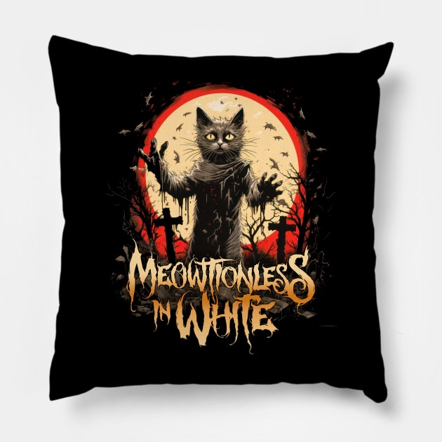 Meowtionless In White Pillow by Riot! Sticker Co.