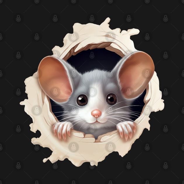 Cute Mouse Peeking Out of Hole by AI Art Originals