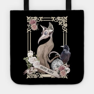 Cat Plague Doctor Say "stay safe" Tote