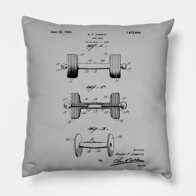 Weightlifting Dumbbell Patent Print 1928 Pillow by MadebyDesign