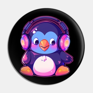 Cute Penguin with headphones Pin