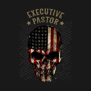 Executive Pastor - Watercolor Skull in American Flag Design T-Shirt