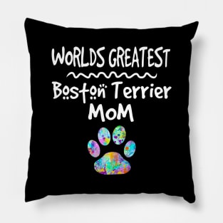 Worlds Greatest Boston Terrier Dog Mom Gift Cute Paw Print Pillow