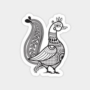 Ethnic Art Indian Duck Illustration B&W Magnet