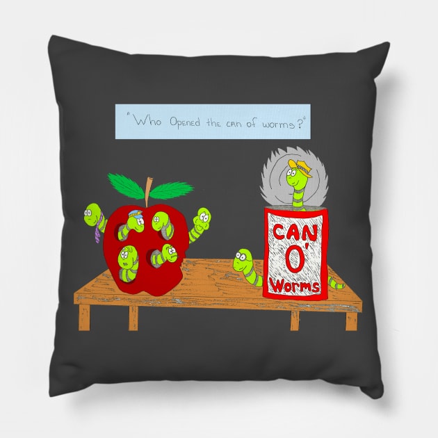 Can O' Worms Pillow by Loose Tangent Arts