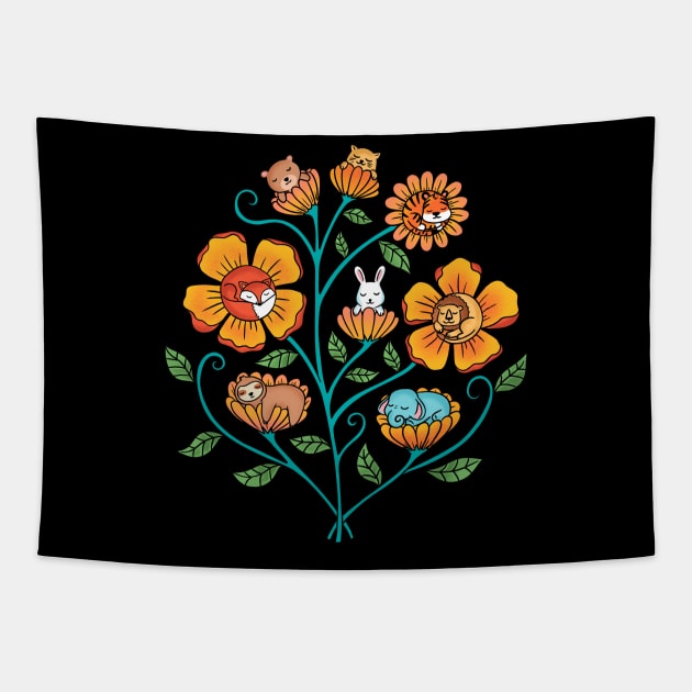 Flowers animals Tapestry by coffeeman