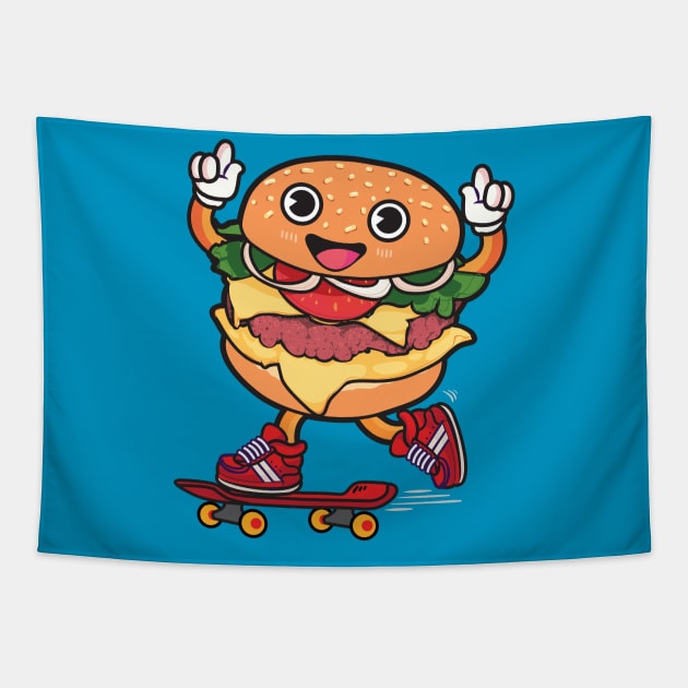 Skater Burger Tapestry by Plushism