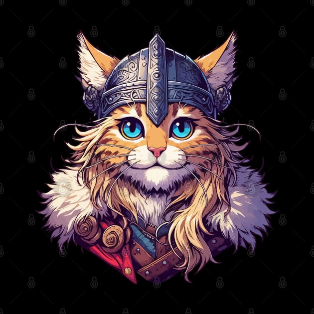 Cute Viking Warrior Cat Norse Mythology Anime Portrait by TomFrontierArt