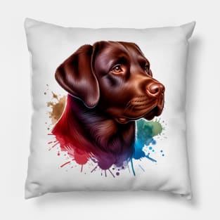 Bright Watercolor Chocolate Labrador Pillow