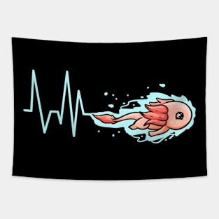 Kawaii - Heartbeat swimming Albino Axalotl Tapestry