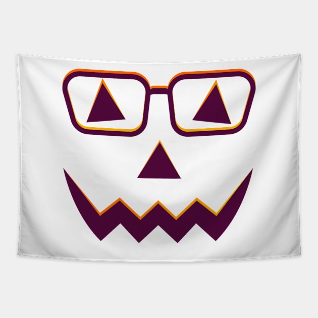 Halloween pumpkin smiley face with glassess Tapestry by Salma Ismail