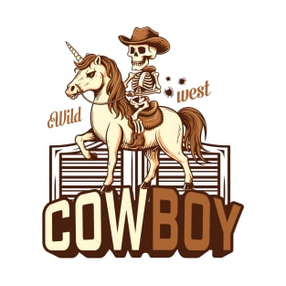 Skeleton cowboy, western, riding unicron, vintage retro style. T-Shirt