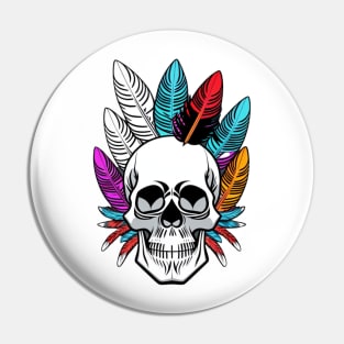 skull with feathers Pin