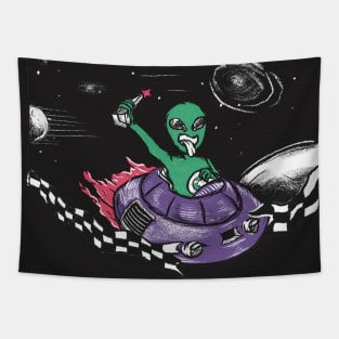 Alien Race in Space Vintage Retro Illustration Tapestry