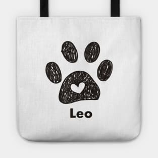 Leo name made of hand drawn paw prints Tote