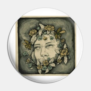 They Know - Surreal Floral Portrait Pin