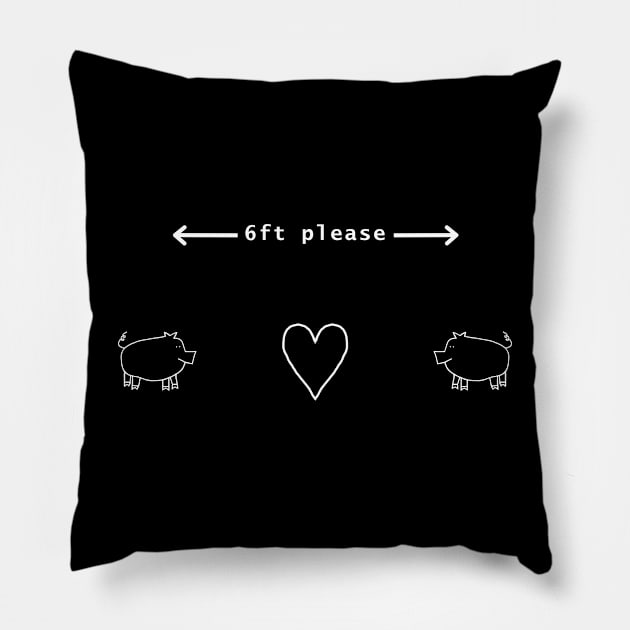 White Line Pigs say Keep Your Distance For Now Pillow by ellenhenryart