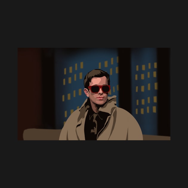 John Mulaney on Seth Meyers in Trench Coat Sunglasses by fionatgray