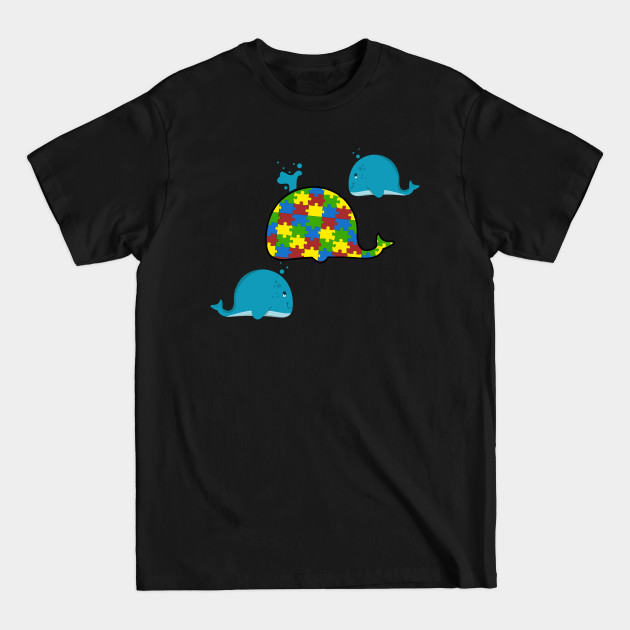 Disover Whale Autism Awareness Shirt with colored puzzle pieces - Autism Awareness - T-Shirt