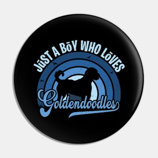 Funy Quote Just A Boy Who Loves goldendoodles Blue 80s Retro Vintage Sunset Gift IdeA for boys Pin