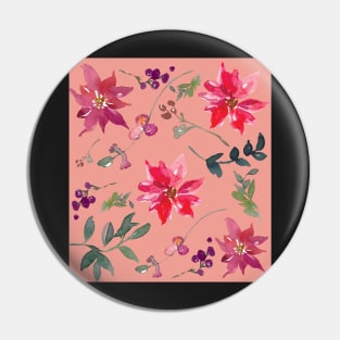 Red, Purple, pink and Green Watercolour Flower Leaves Pin