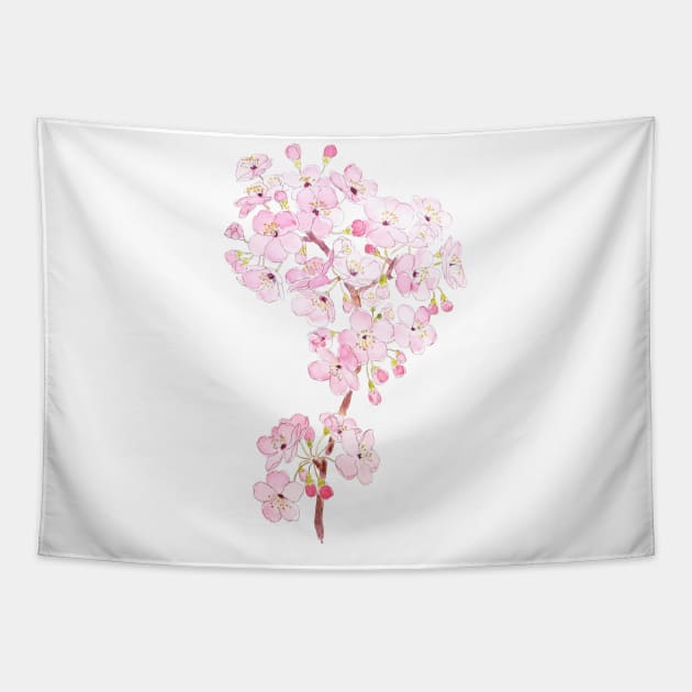 cherry blossom ink and watercolor 2 Tapestry by colorandcolor