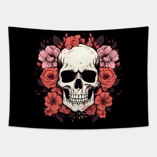 Skull Pink Flowers Tapestry