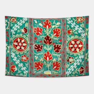 Turquoise Suzani Uzbek Vintage Floral Embroidery Pattern Tapestry