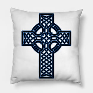 Blue Celtic Cross Medieval Artwork Pillow