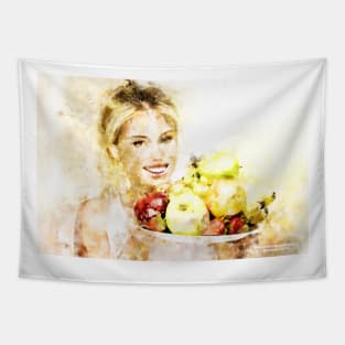 Girl with fruits Tapestry