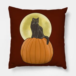 Black Cat on a Pumpkin Pillow