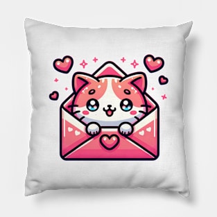 Kitty Love Letter - Kawaii Cat in Envelope Pillow