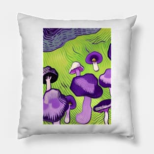 PURPLE AND GREENVAN GOGH STYLE MUSHROOMS Pillow