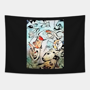 Miro meets Chagall (Blue Circus) Tapestry