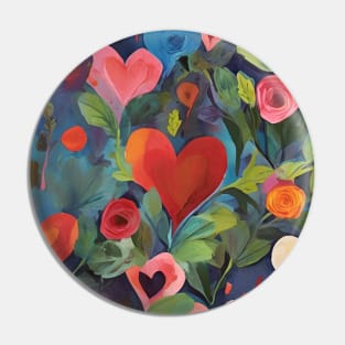 Colorful Floral Hearts Pattern Valentines Day Love Painting Pin