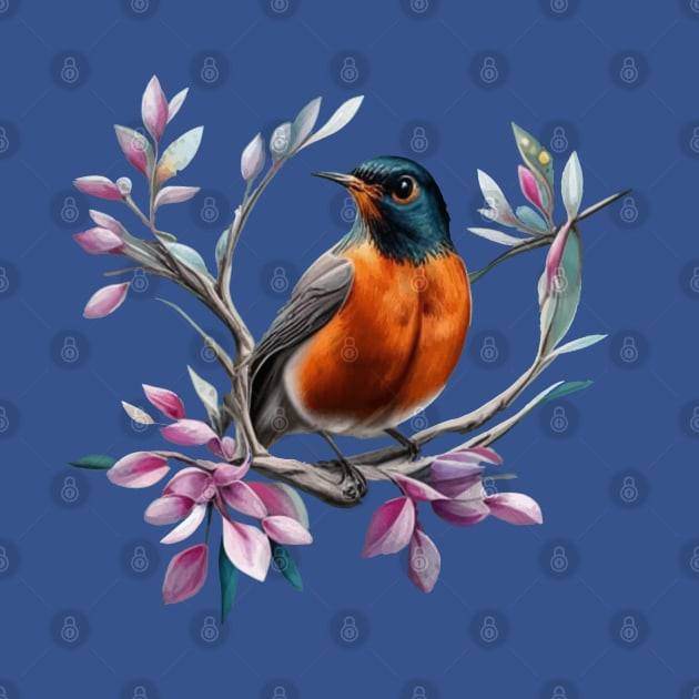 Cartoon Of An American Robin With Connecticut State Flower by taiche