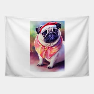 Watercolor pug Tapestry