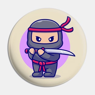 Cute Ninja With Sword Cartoon Pin