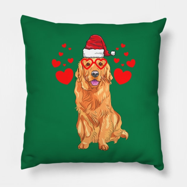 Santa Hat-Wearing Golden Retriever Funny Christmas Holiday Pillow by Contentarama