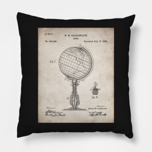 Atlas Globe Map Patent - World Traveler Teacher Classroom Art - Antique Pillow