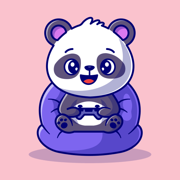 Cute Panda On Playing Game Cartoon by Catalyst Labs