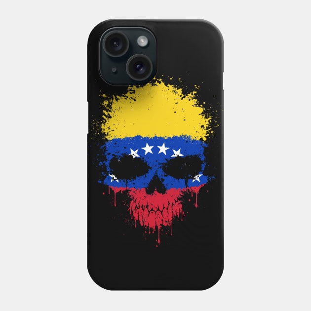 Chaotic Venezuelan Flag Splatter Skull Phone Case by jeffbartels