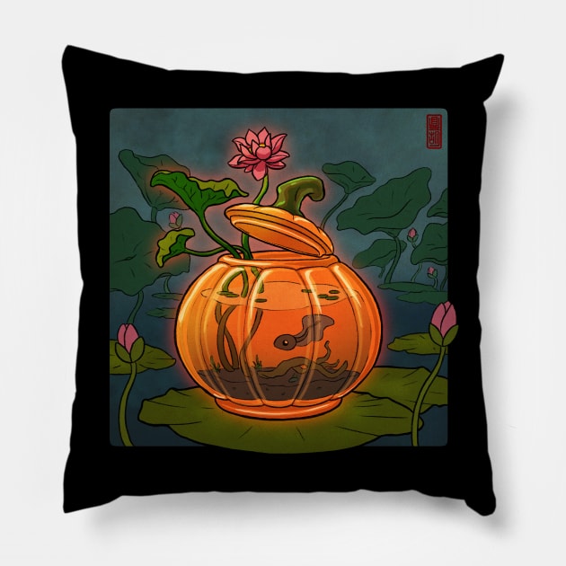 glass pumpkin fish tank Pillow by DingHuArt