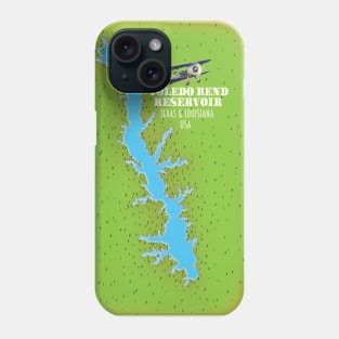 Toledo Bend reservoir Texas & Louisiana Map Phone Case